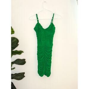 h:ours green ruched mini dress size small
